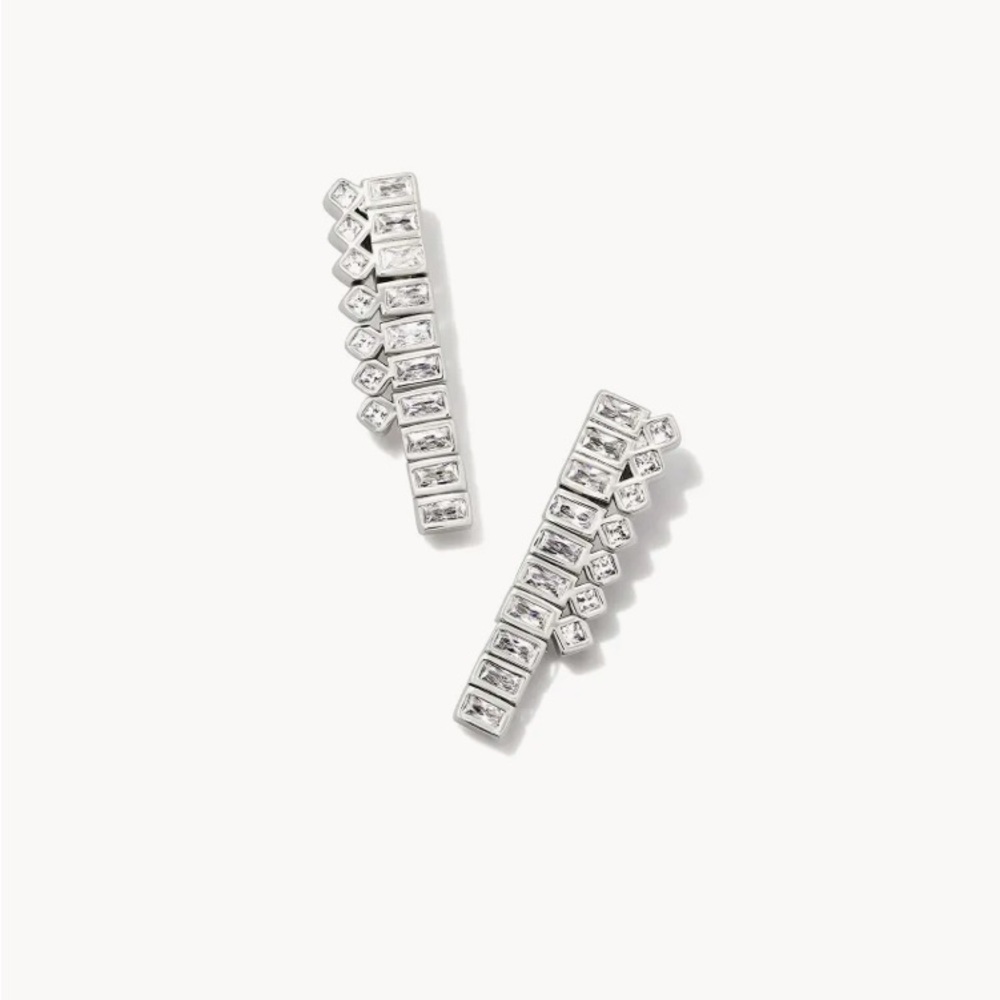 Kendra Scott Gracie Tennis Linear Earrings with White Crystals NWT